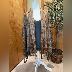 MeDeA Emanuela Venturi Brown Tan Orange Fringed Scarf Shawl 100% Alpaca Wool